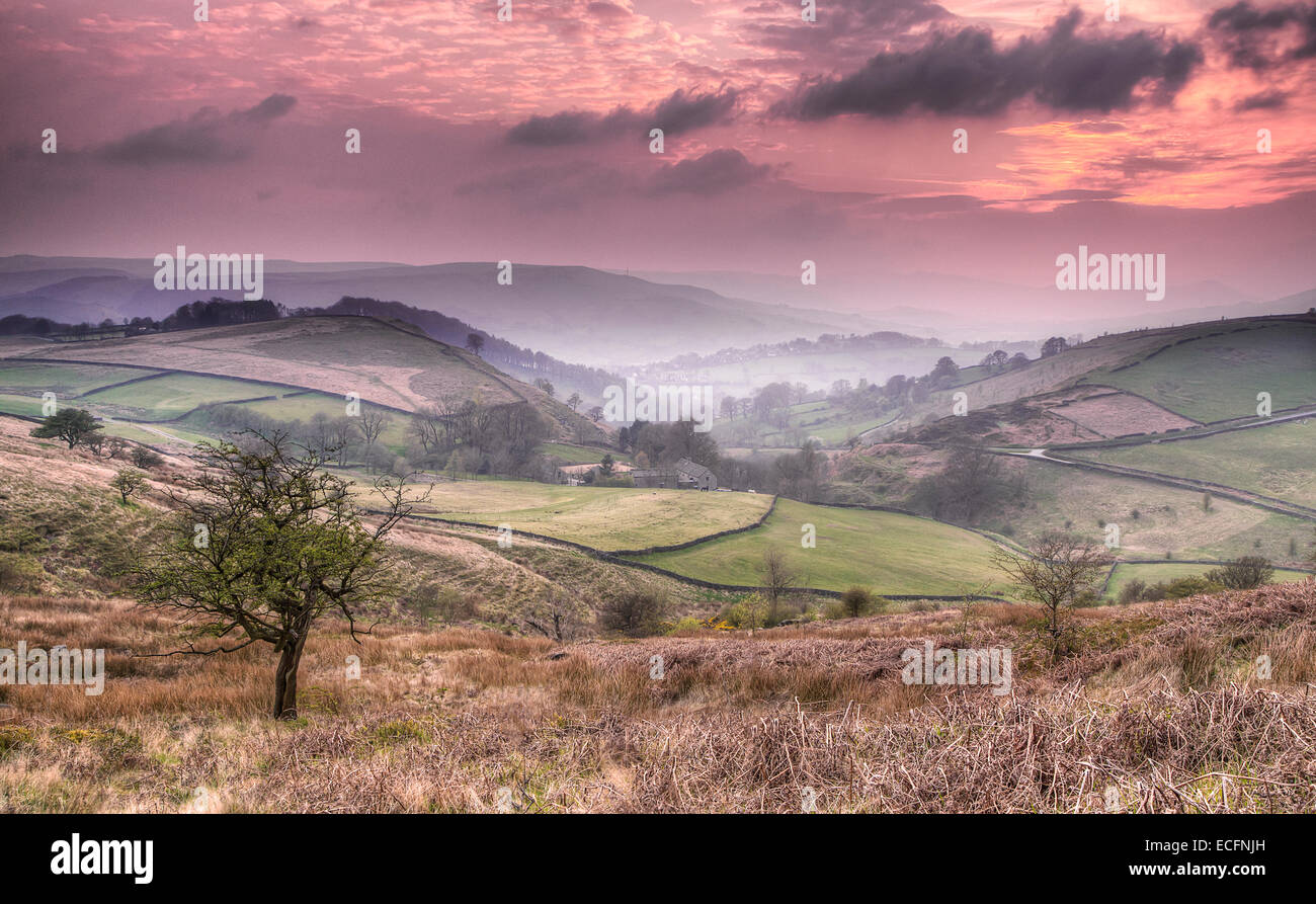 Sonnenuntergang über Hoffnung Tal, Peak District Yorkshire England uk Stockfoto