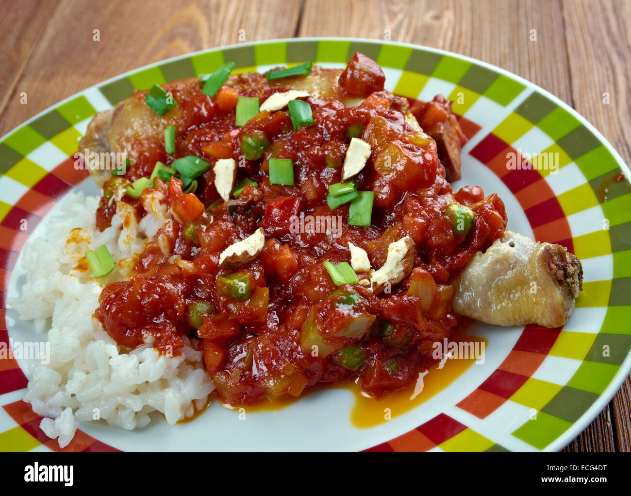 Land-Kapitän - Curry-Huhn und Reisgericht, im Süden der Vereinigten Staaten populär. Stockfoto