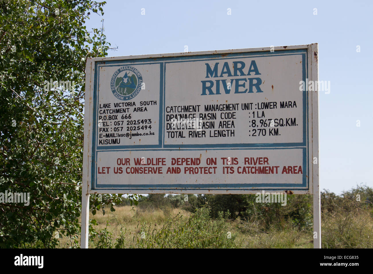 Mara-Fluss Zeichen Stockfoto