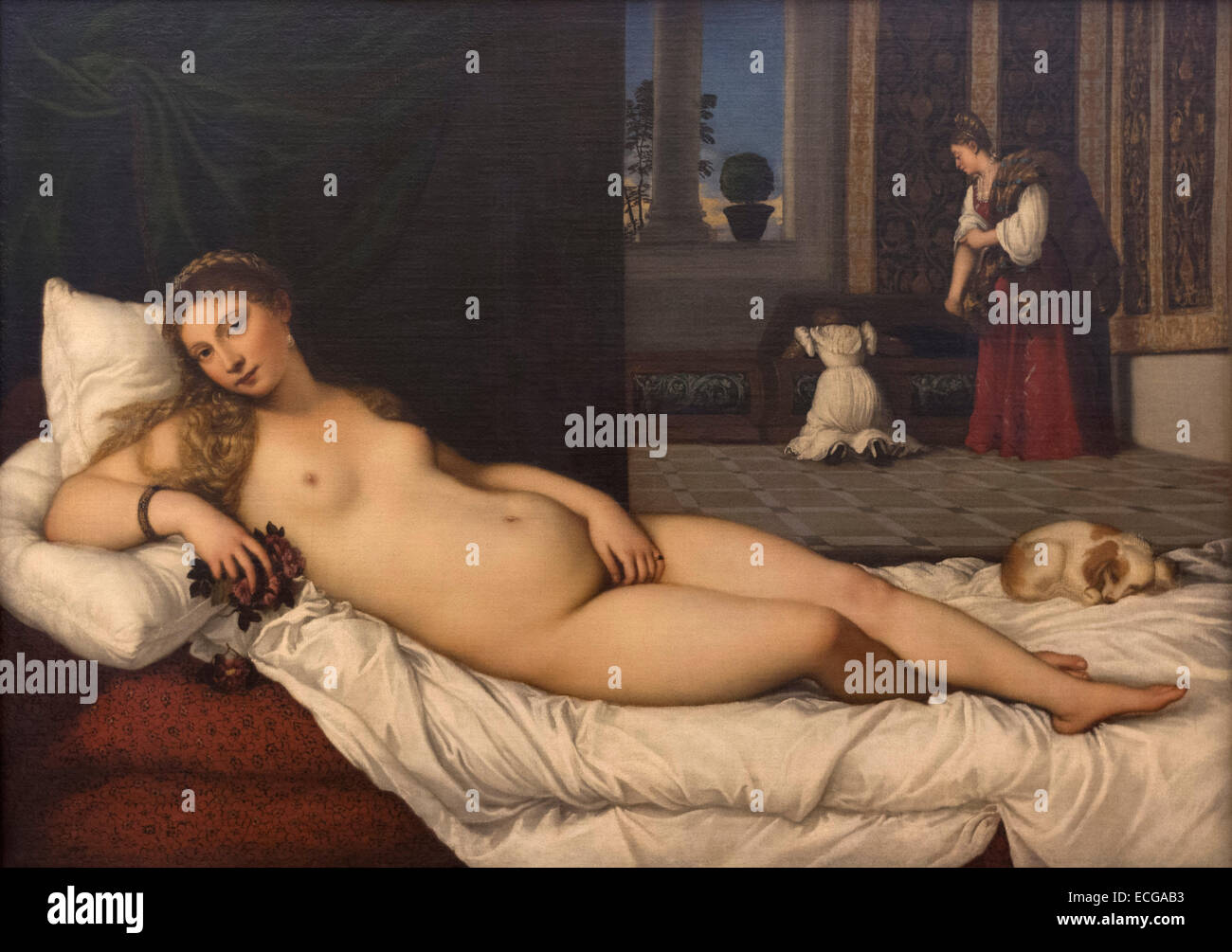 Florenz. Italien. Galerie der Uffizien. Die Venus von Urbino (Ca. 1534) Gemälde von Tizian. Tiziano Vecellio (1488-1576) Stockfoto