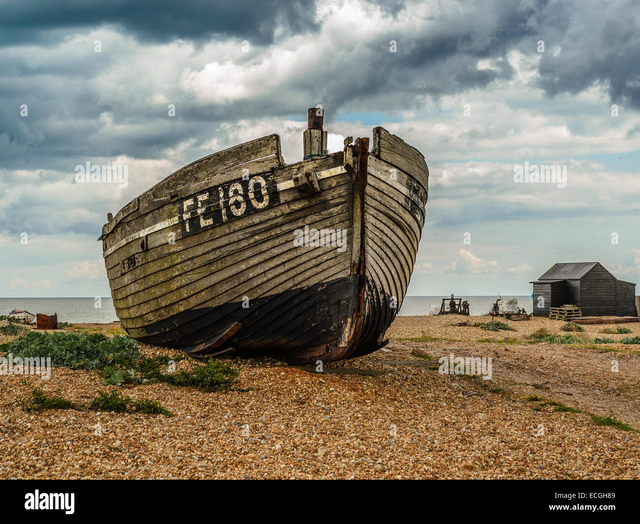 Seascape an einem kalten regnerischen august Bank Holiday Wochenende Stockfoto