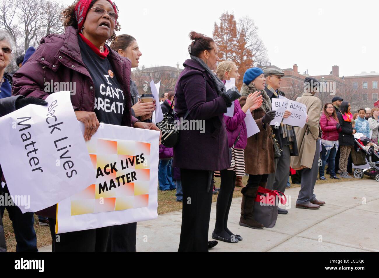 Oak Park, Illinois, USA. 14. Dezember 2014. Eine Menschenmenge versammelt sich in Scoville Park um den letzten Tötungen von schwarzen Männern und Jungen zu protestieren. Bildnachweis: Todd Bannor/Alamy Live-Nachrichten Stockfoto