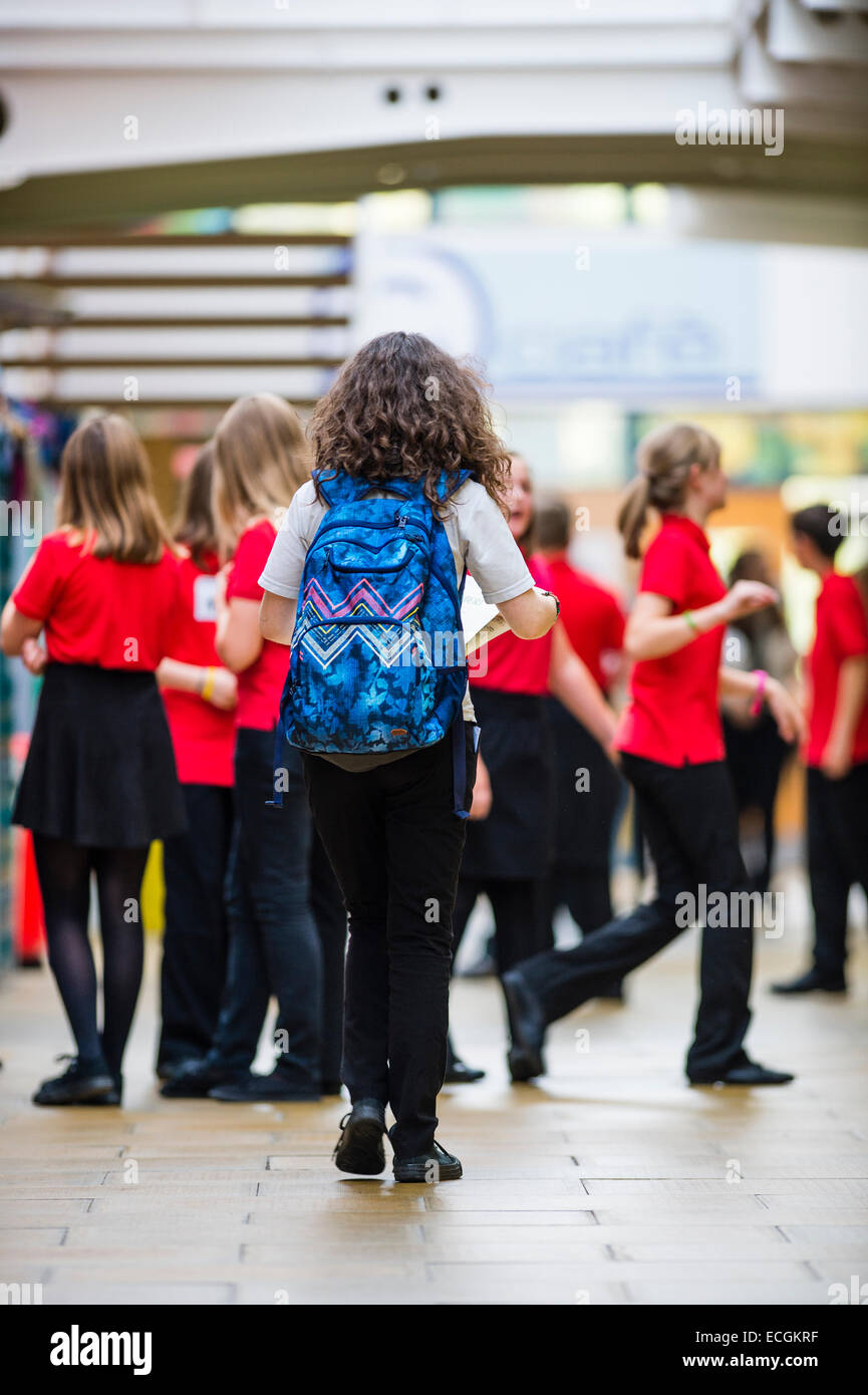 Sekundarstufe II Wales UK: Rückansicht der Mädchen Schüler zu Fuß zu Klassen Unterricht Stockfoto