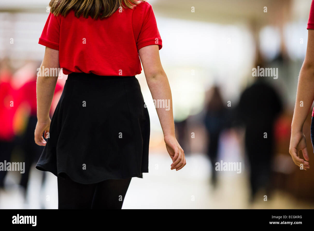 Sekundarstufe II Wales UK: Rückansicht der Mädchen Schüler zu Fuß zu Klassen Unterricht Stockfoto