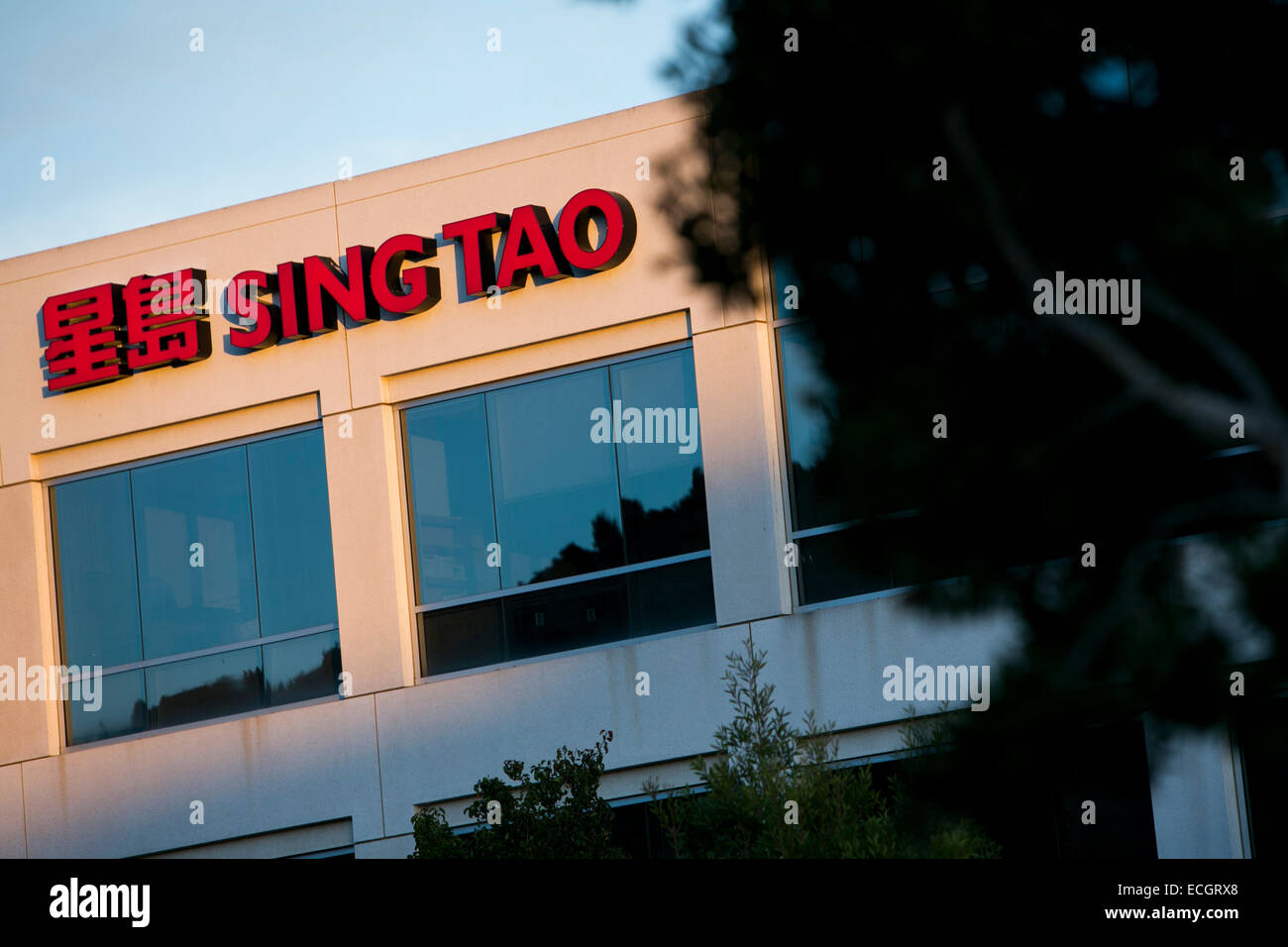 Der San Francisco Büro der Hongkonger Zeitung Sing Tao. Stockfoto
