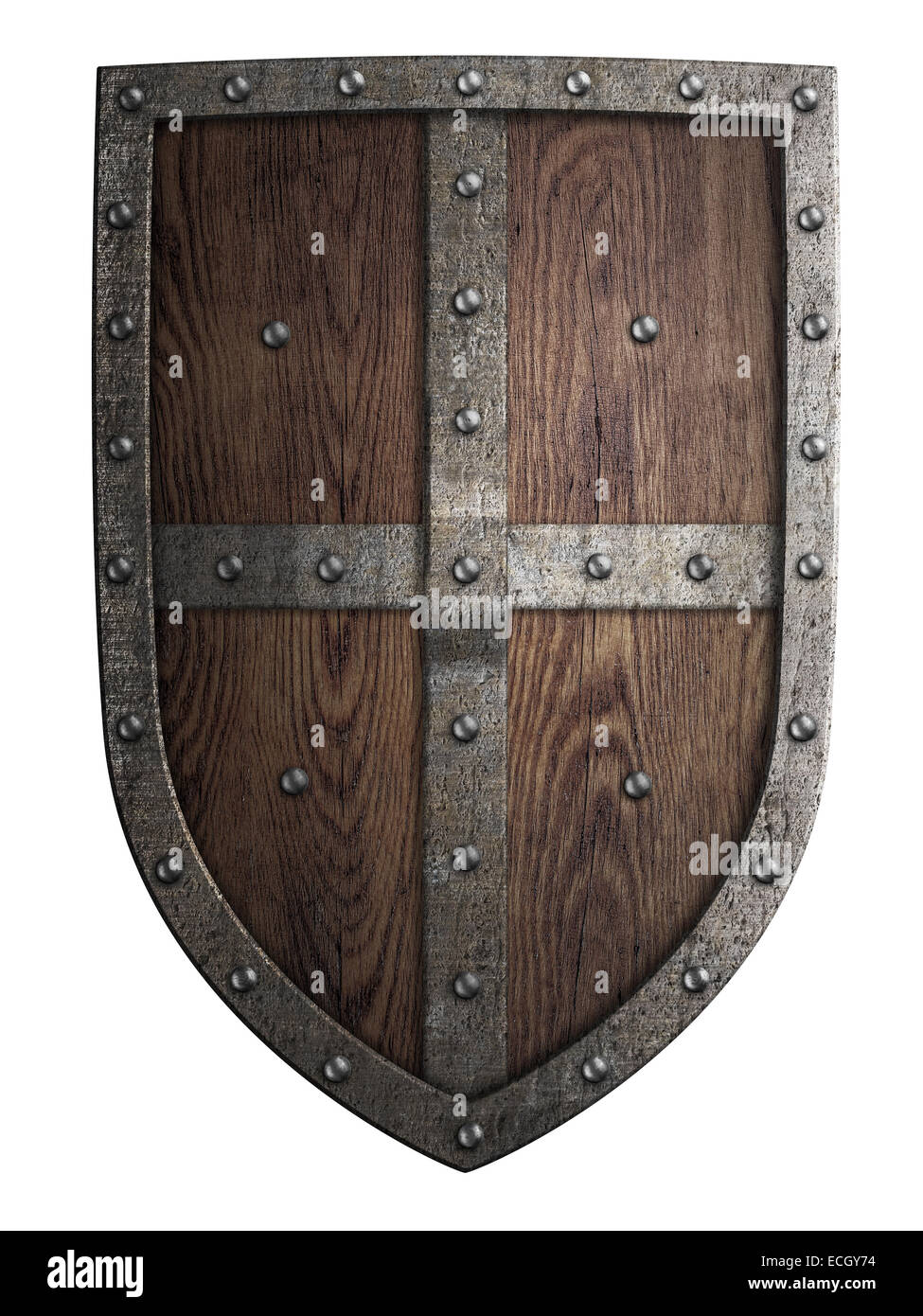 Kreuzritter mittelalterlichen Holzschild isoliert Stockfoto