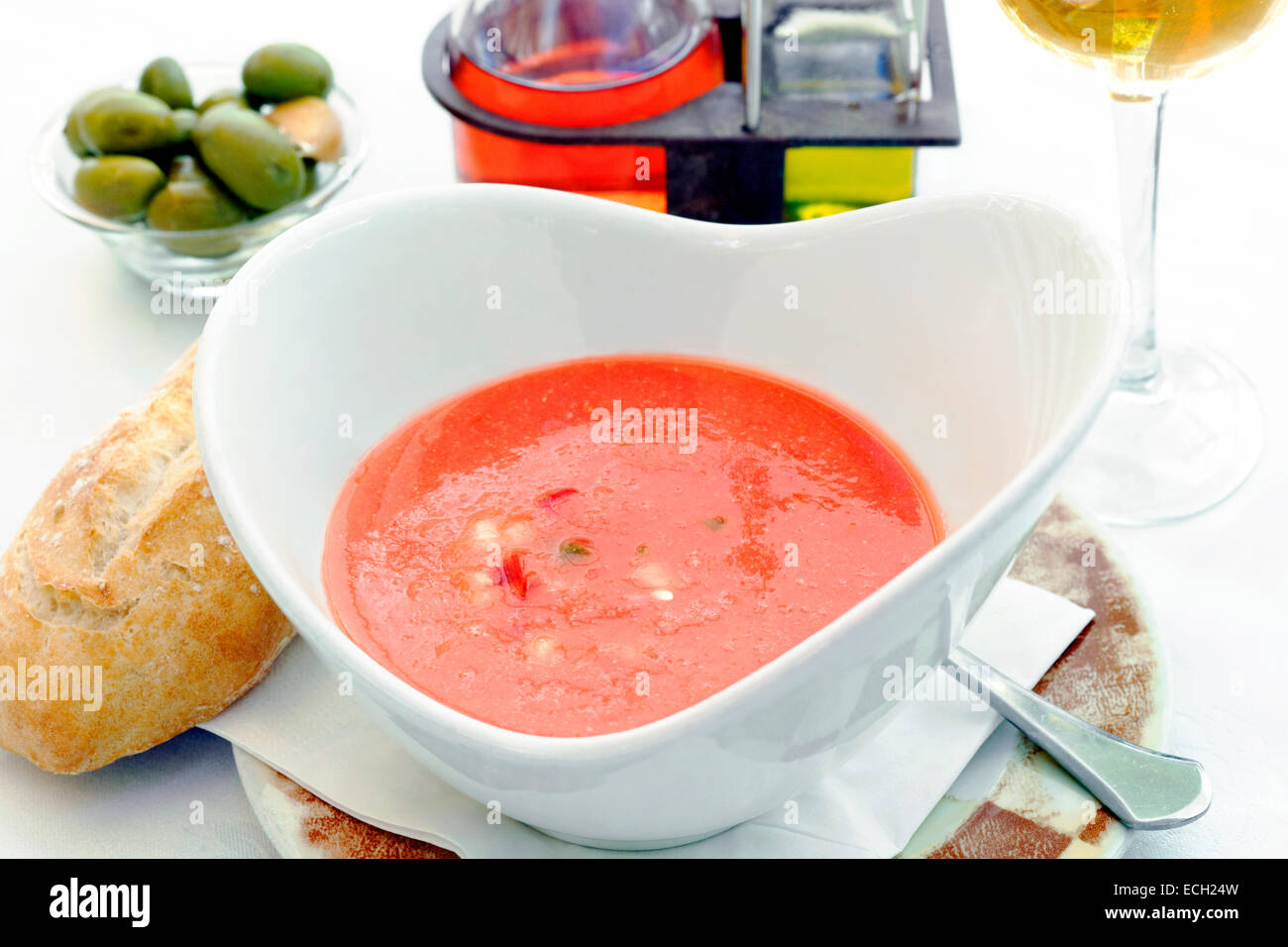 Gazpacho kalte Suppe/Spanische Tomatensuppe, Granada, Andalusien, Spanien Stockfoto