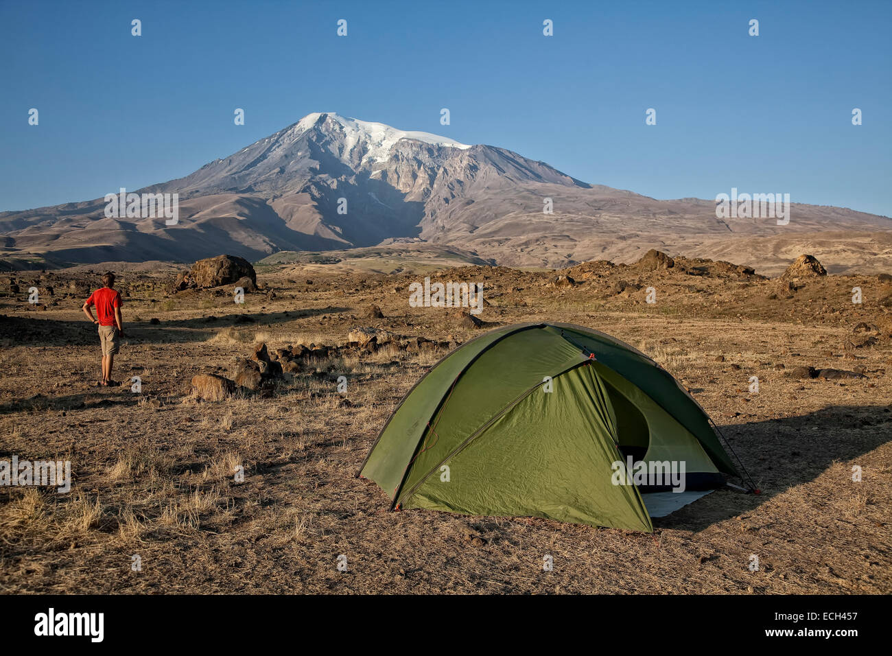 Zelten am Berg Ararat, Agri Dagi, Ost-Anatolien Region, Türkei Stockfoto