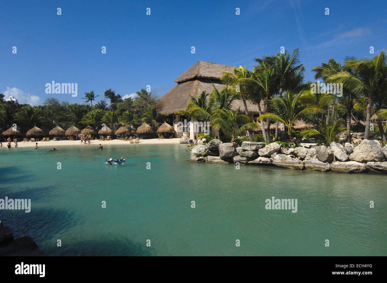 Beach-Bereich, Xcaret, Öko-archäologischen Park, Playa del Carmen Quintana Roo Zustand, Riviera Maya, Halbinsel Yucatan, Mexiko Stockfoto