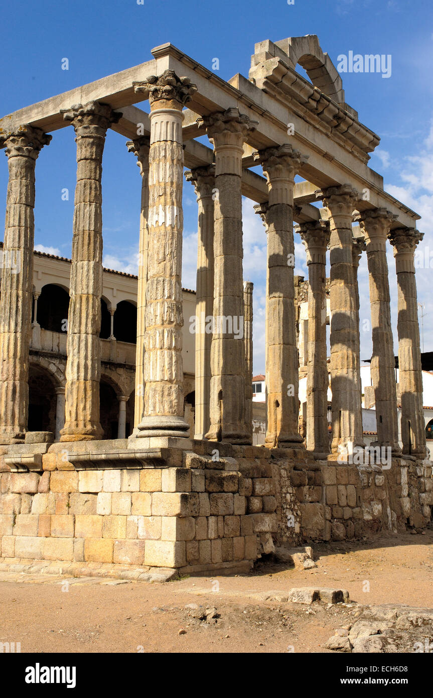 Ruinen der Diana Tempel in der alten römischen Stadt Emerita Augusta, Merida, Badajoz Provinz, Ruta de La Plata, Spanien, Europa Stockfoto
