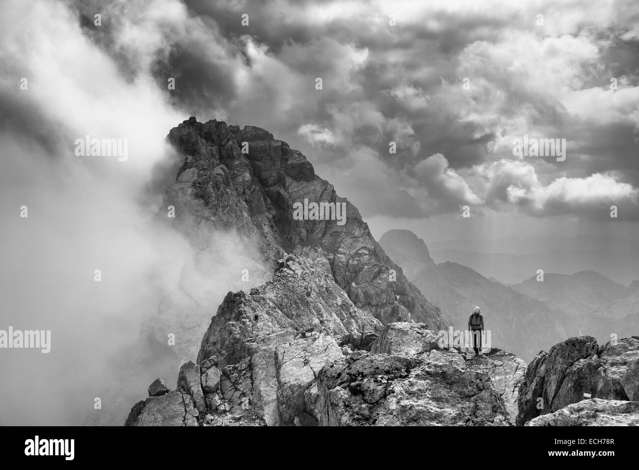 Mt Watzmann Mittelspitze, 2,713 m, Blick vom Mt Hocheck, Berchtesgaden, Ramsau, Upper Bavaria, Bavaria, Germany Stockfoto