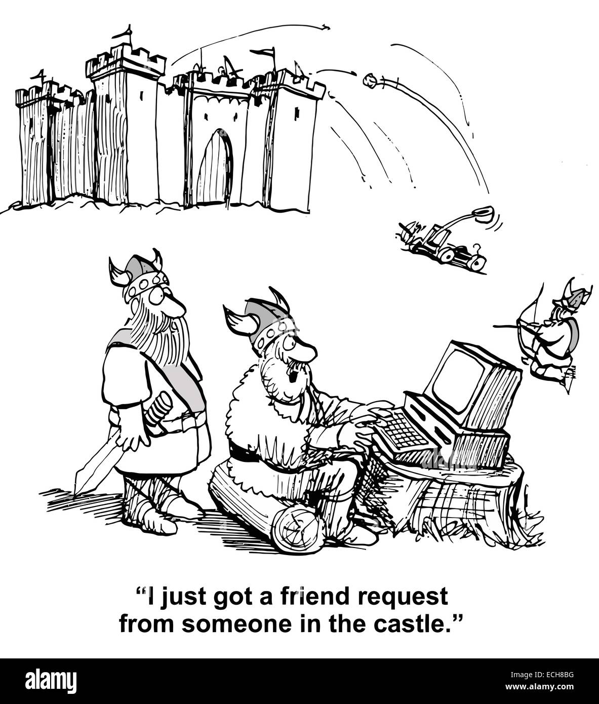 "Ich habe einfach eine Freundschaftsanfrage von jemandem in der Burg." Stock Vektor