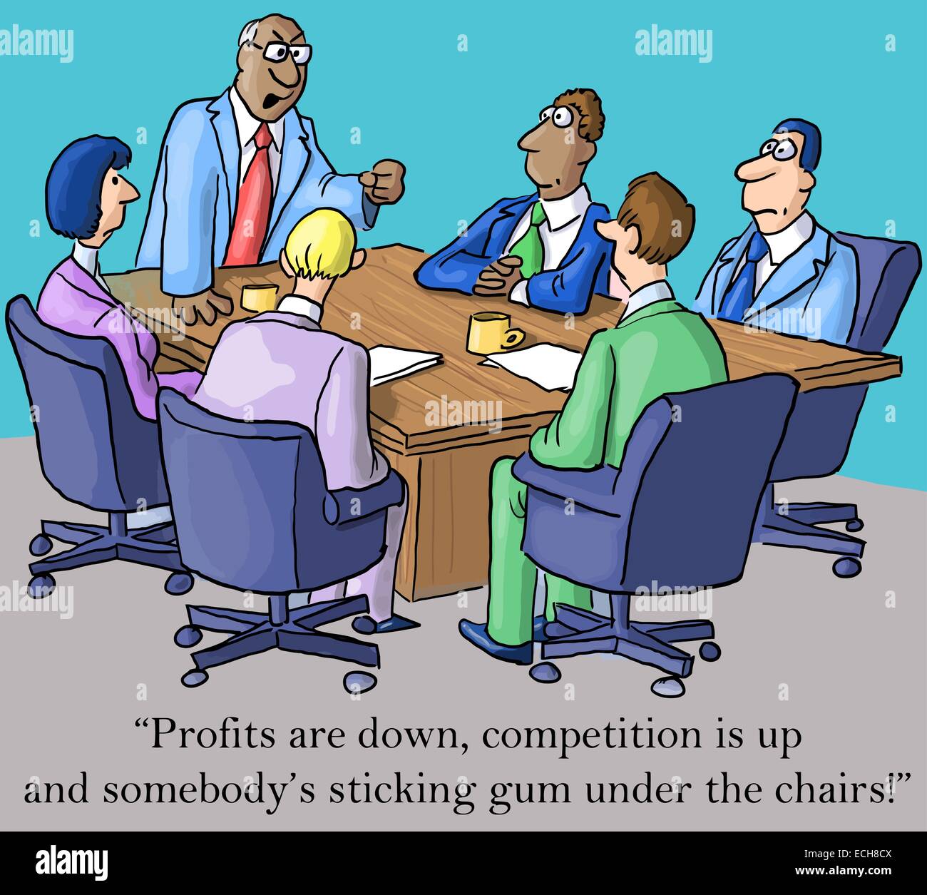 "Gewinne sind unten, Wettbewerb ist und jemand ist Kaugummi unter den Stühlen kleben." Stock Vektor