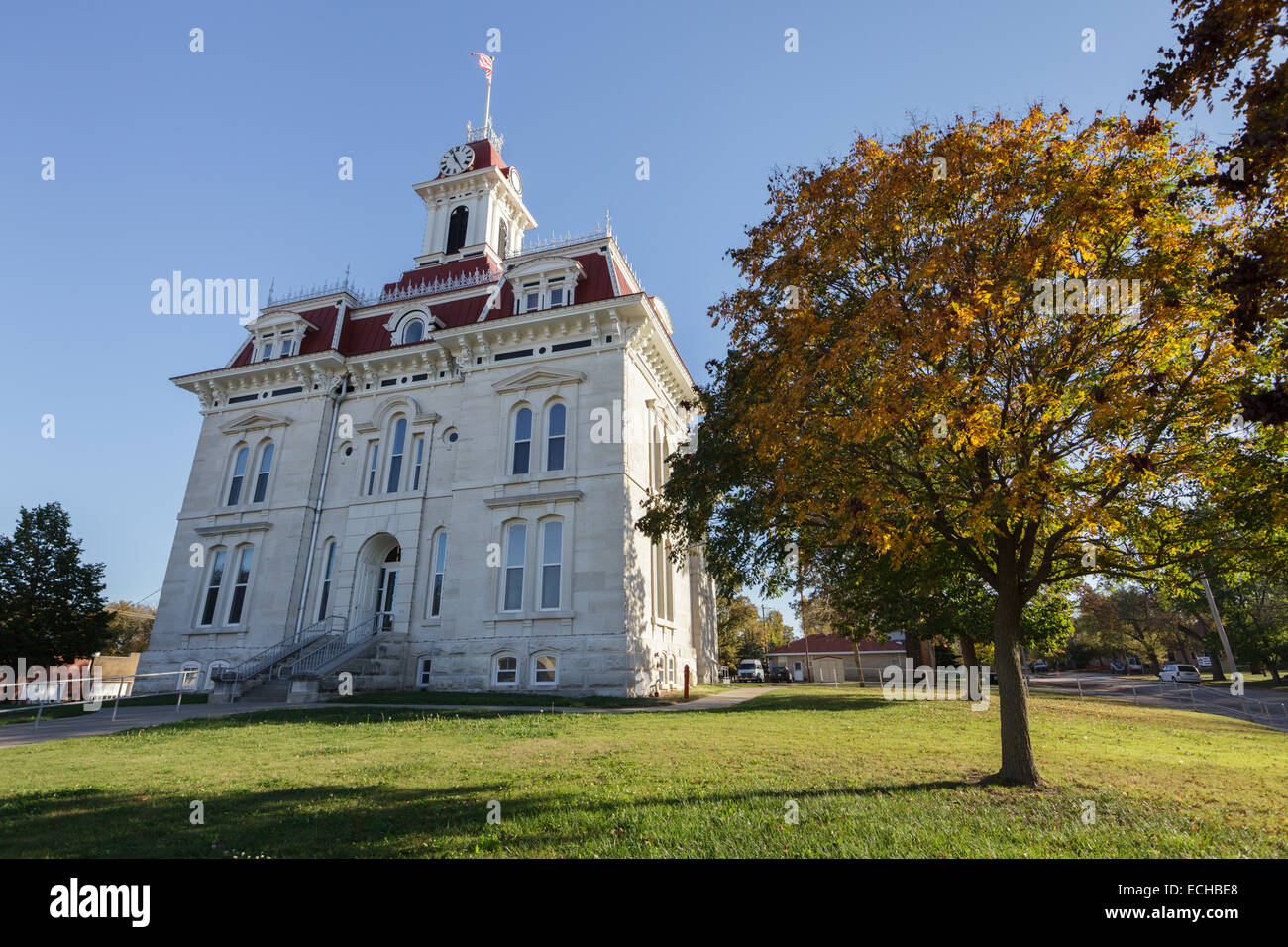 Chase County Courthouse, einheimischen Kalkstein, Cottonwood Falls in Flint Hills von Kansas. Älteste Gerichtsgebäude in KS im Einsatz. Stockfoto