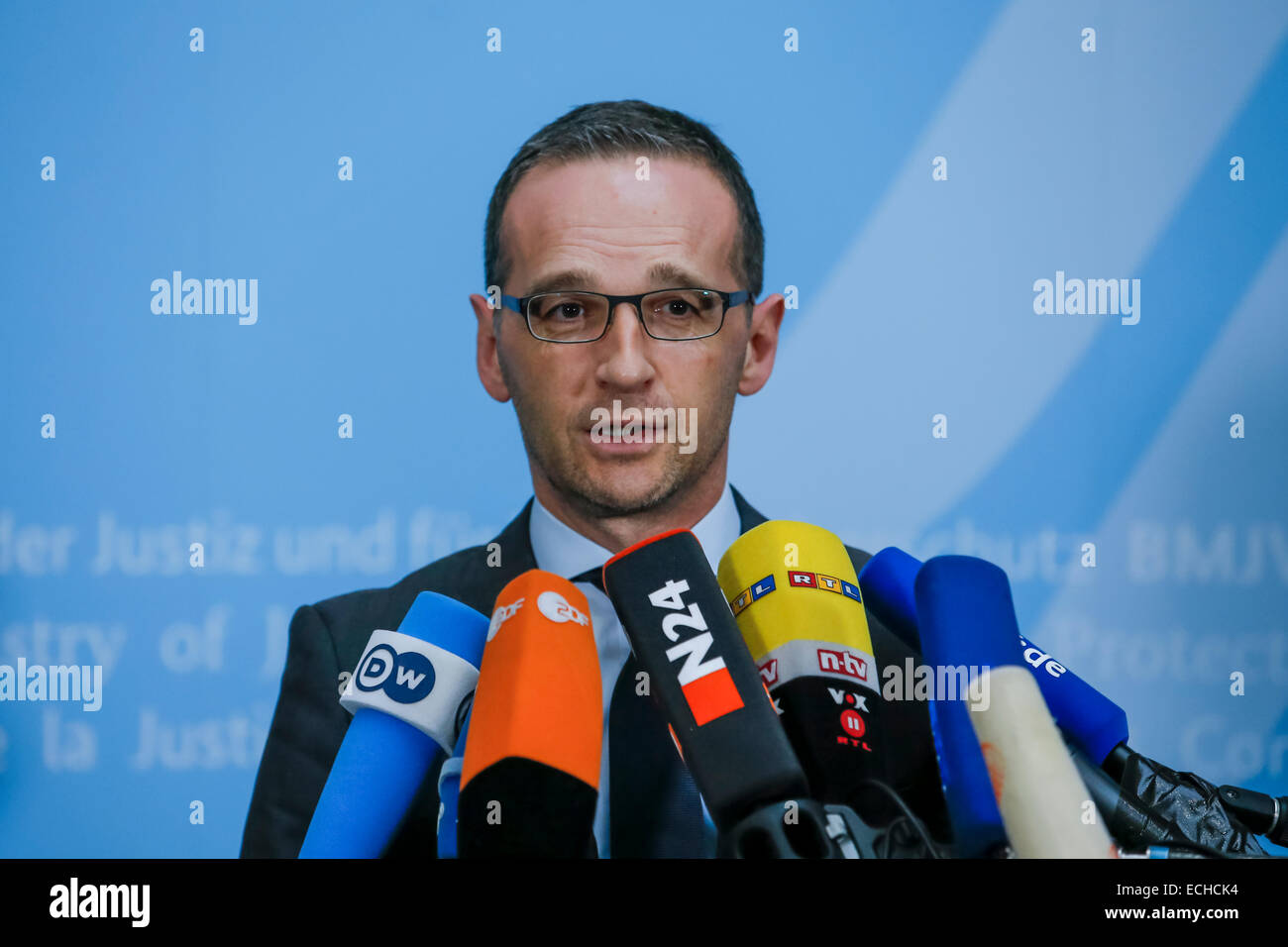 Berlin, Deutschland. 15. Dezember 2014. Erklärung der Bundesminister der Justiz Heiko Maas zum Thema "Pegida" im Bundesministerium der Justiz am 15. Dezember 2014 in Berlin, Deutschland. / Foto: Heiko Maas (SPD), Bundesministerin der Justiz. Bildnachweis: Reynaldo Chaib Paganelli/Alamy Live-Nachrichten Stockfoto