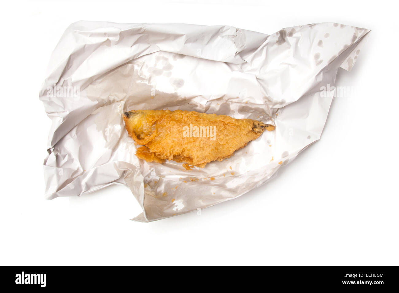 Filet vom angeschlagenen tiefe gebratenen Schellfisch frisch aus dem Fish &amp; Chips-Shop. Stockfoto