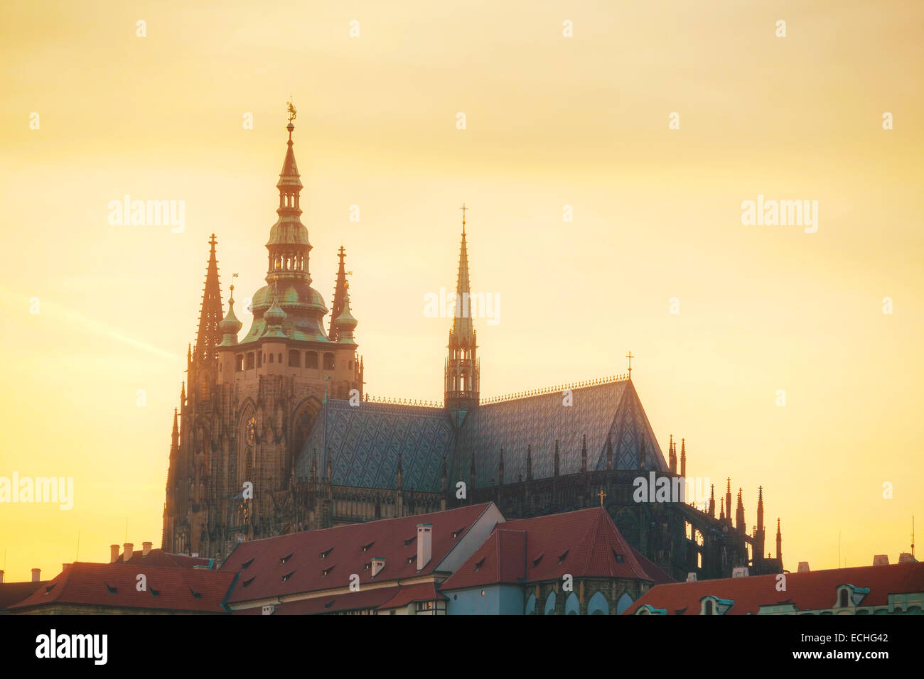 Die Pragerburg hautnah am Abend bei Sonnenuntergang Stockfoto