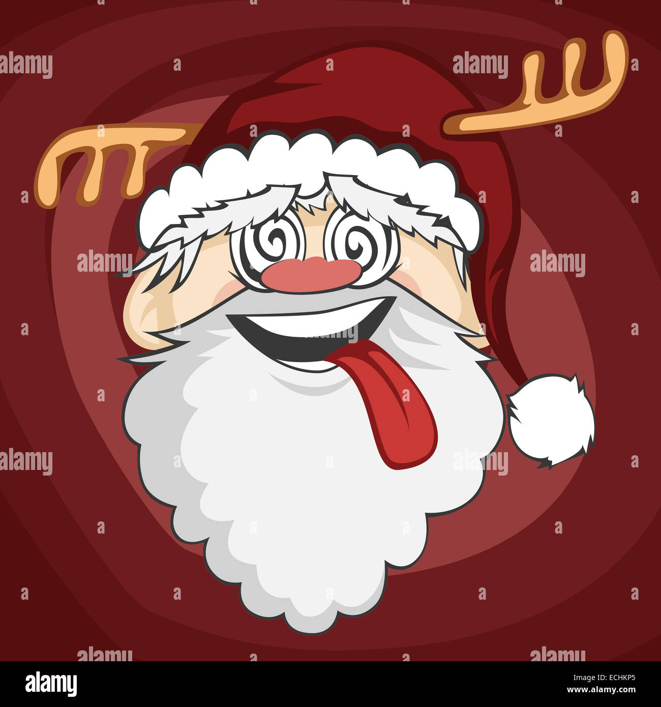 Santa Gesichter - Weihnachtsmann lächelt mit Zunge heraus und verrückten Augen (Hintergrund) Stockfoto