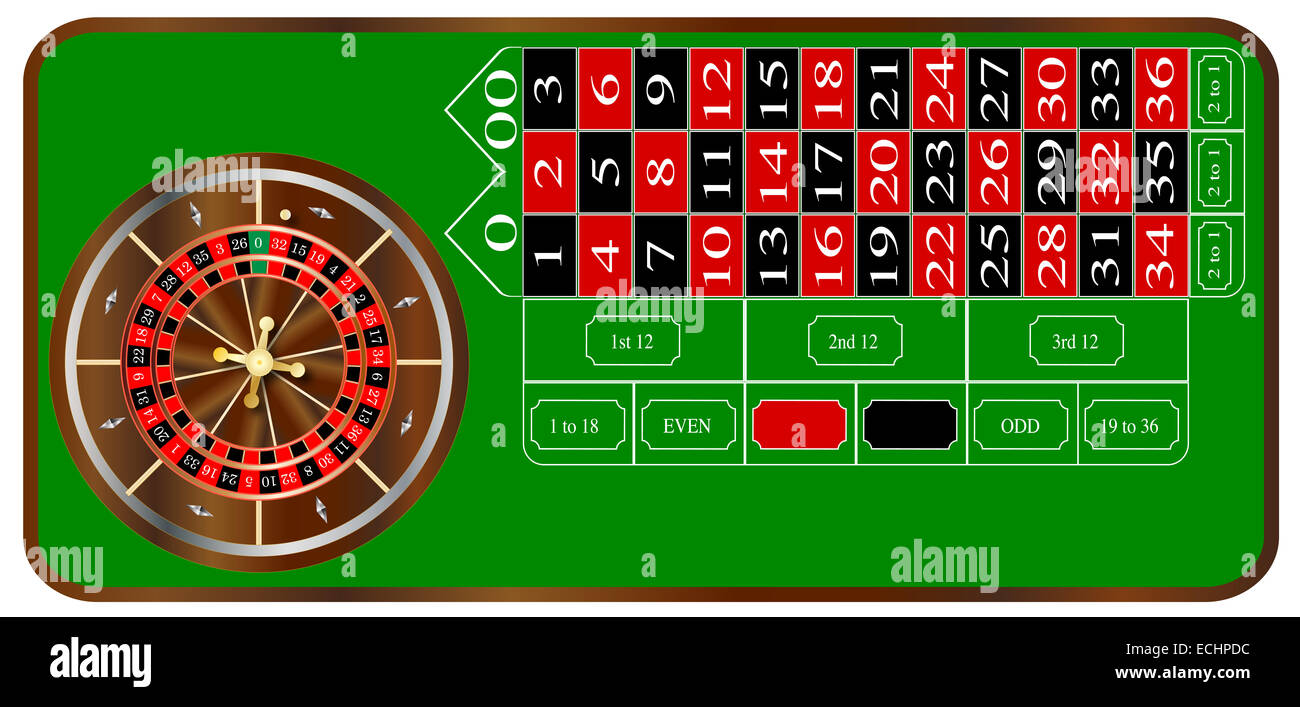 Ein typisch amerikanisches Roulette Tabellenlayout auf einem weißen Hintergrund Stockfoto