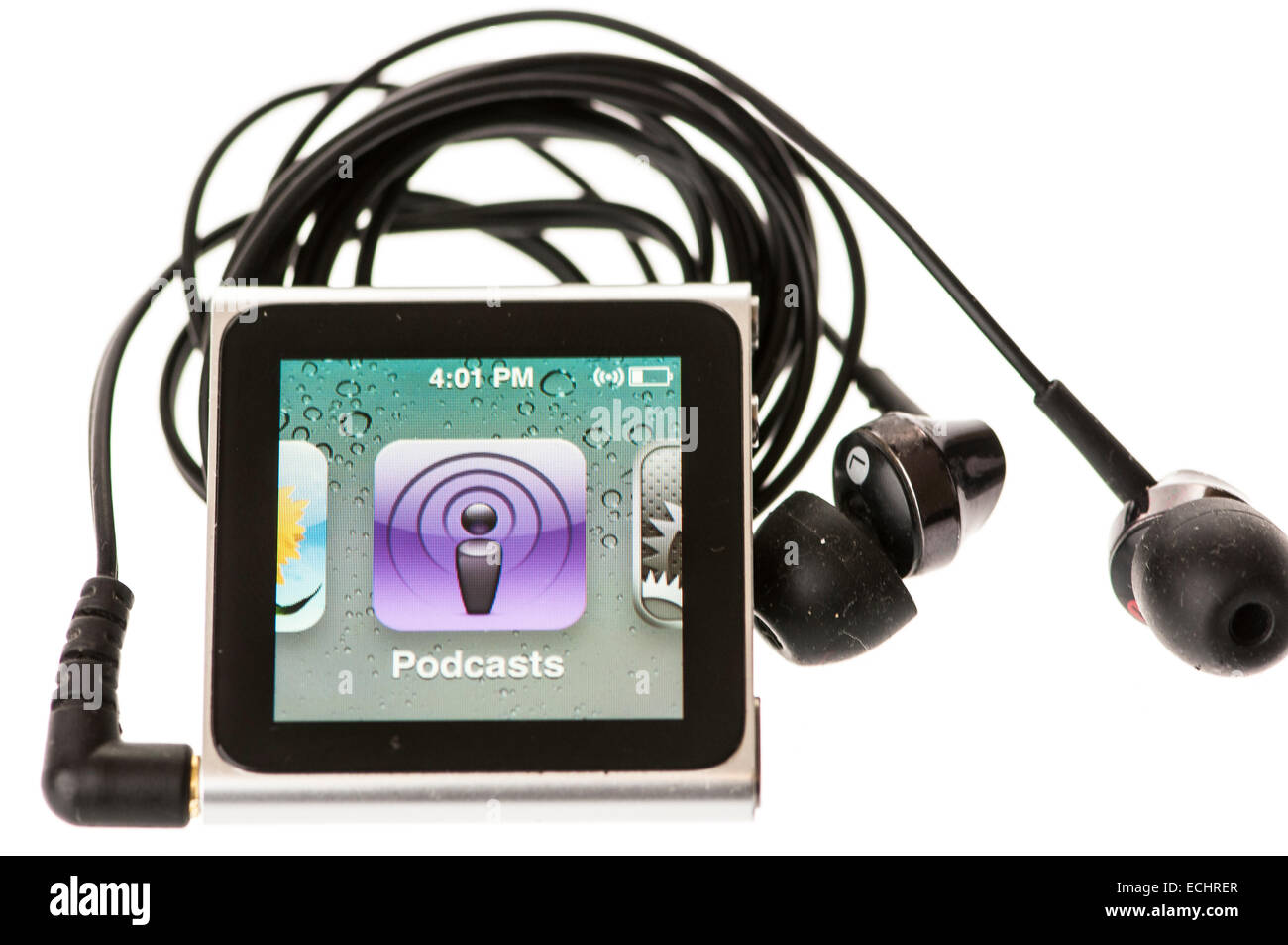 Apple iPod Nano (7. Generation) zeigt die Podcast-Menü-Option Stockfoto