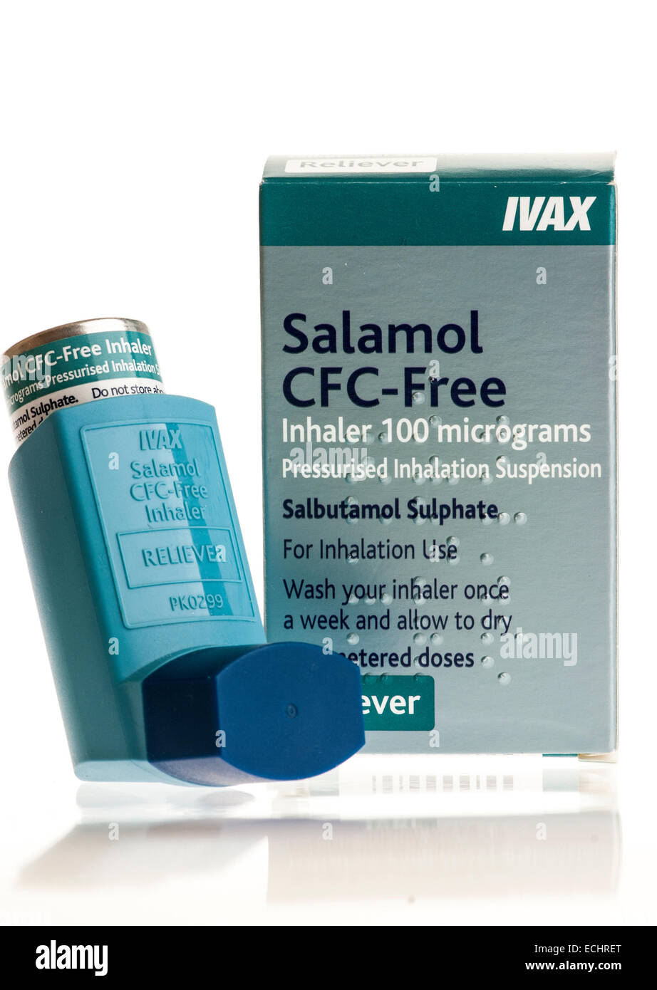 Salamol (Salbutamol Sulfat) Inhalator zur Linderung von broncheal Krämpfe und Entzündungen. Stockfoto