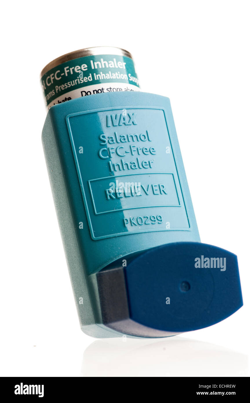 Salamol (Salbutamol Sulfat) Inhalator zur Linderung von broncheal Krämpfe und Entzündungen. Stockfoto