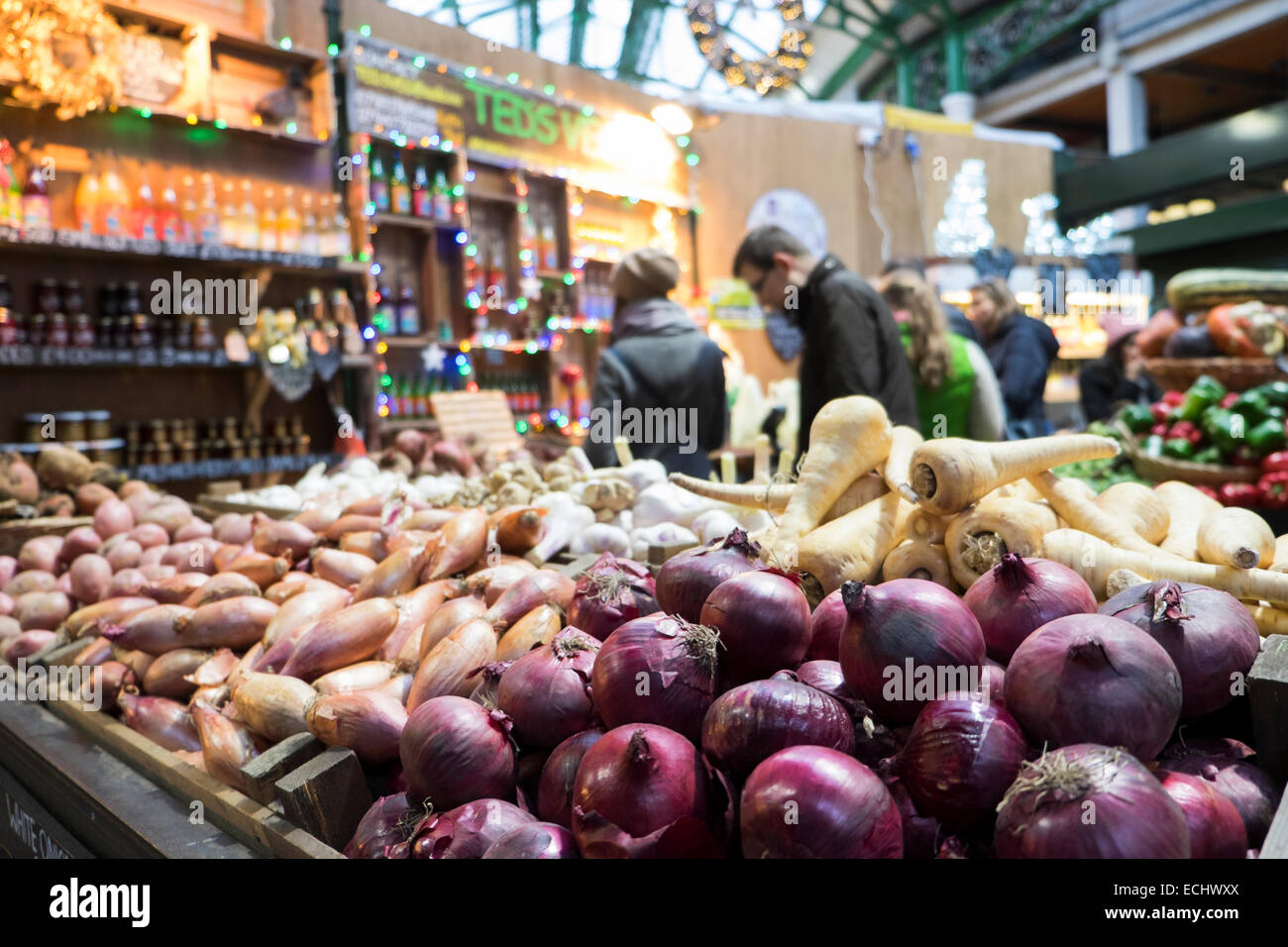 Allgemeine Ansicht Aufnahmen von Londons berühmten Borough Market basierend auf der South Bank Stockfoto