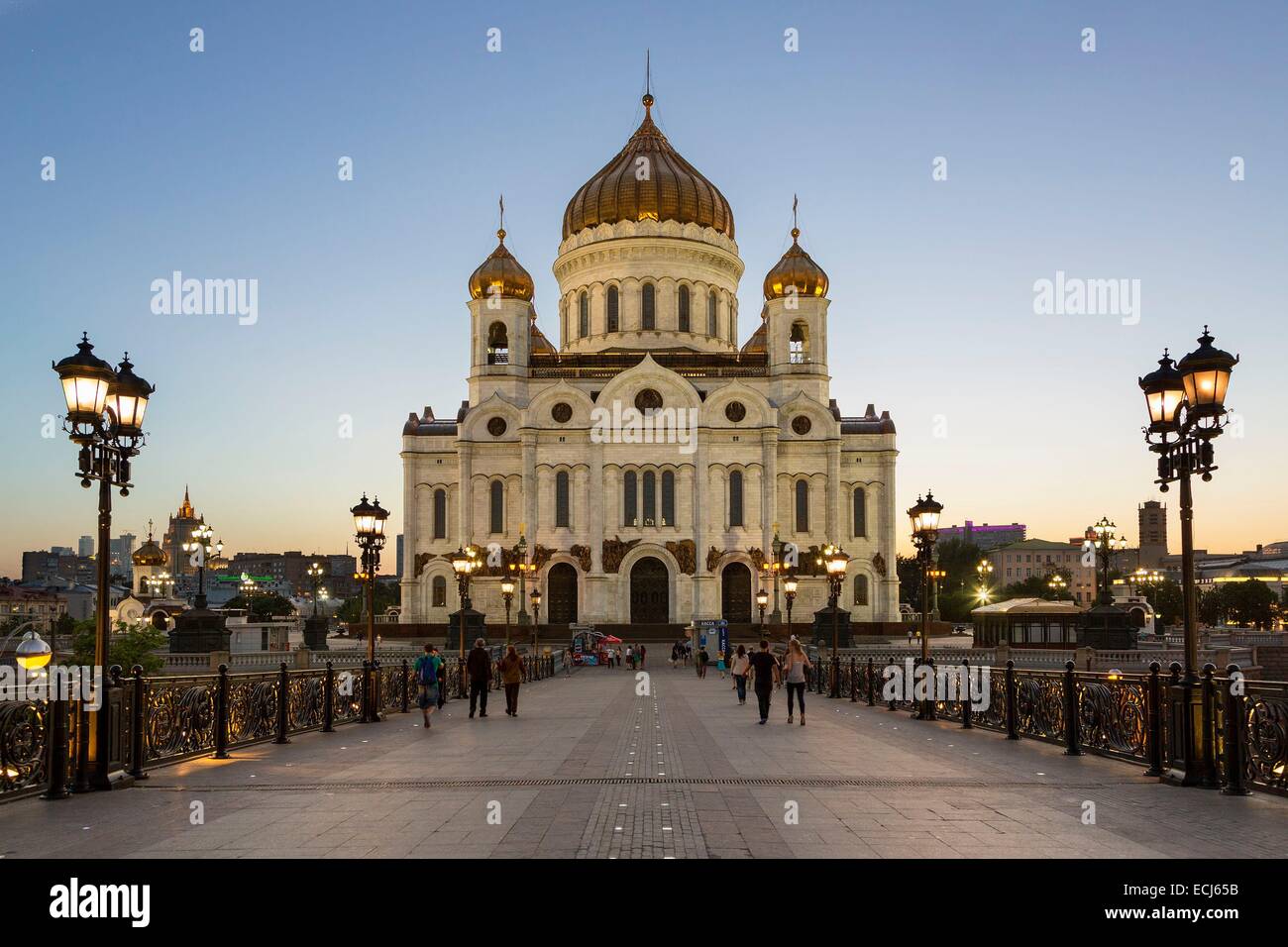 Russland, Moskau, Tempel von Christus dem Erlöser bei Sonnenuntergang Stockfoto