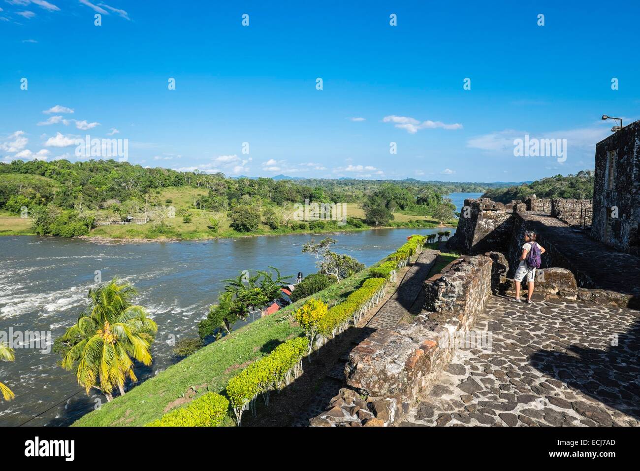 Nicaragua, Rio San Juan-Abteilung, das kleine Dorf von El Castillo entlang dem Rio San Juan, der Festung oder Fortaleza De La Limpia Pura e Inmaculada Concepci≤n Stockfoto