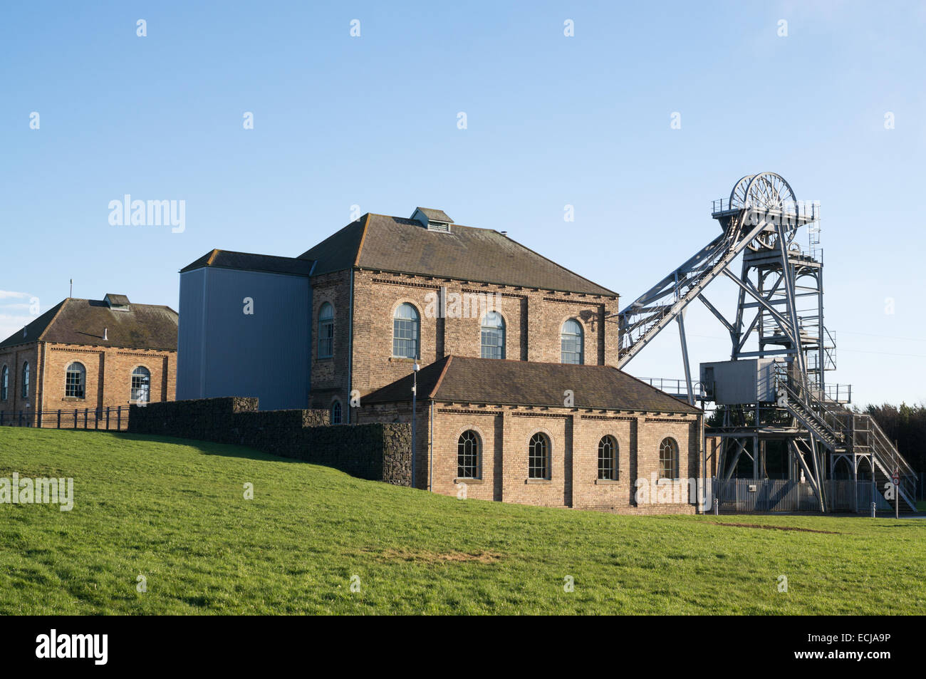 Der Förderturm der Zeche an woodhorn Colliery Museum in der Nähe von Ashington, in Northumberland, England, Großbritannien Stockfoto