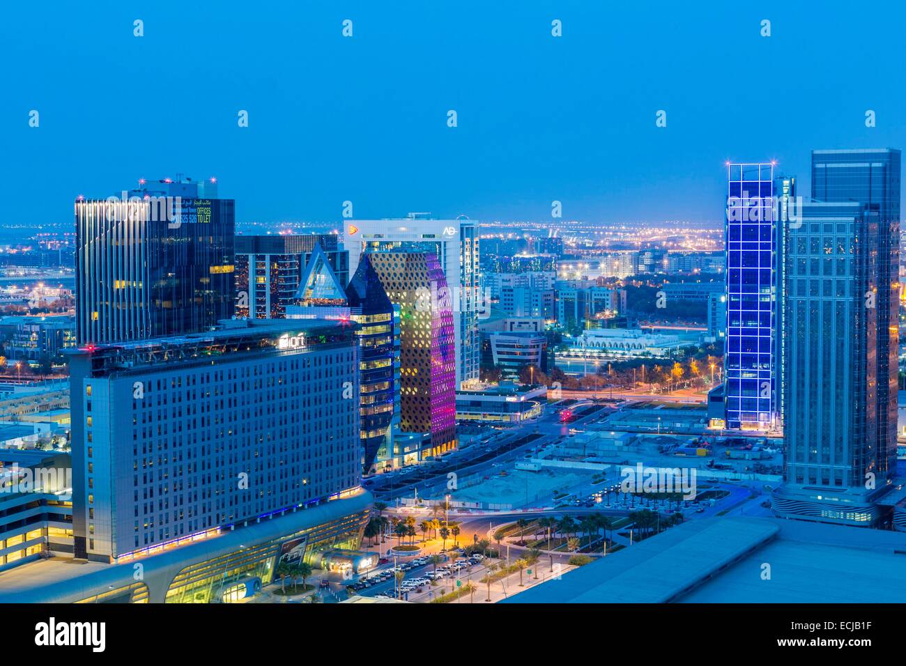 Vereinigte Arabische Emirate, Abu Dhabi, Blick vom Hyatt Capital Gate Stockfoto