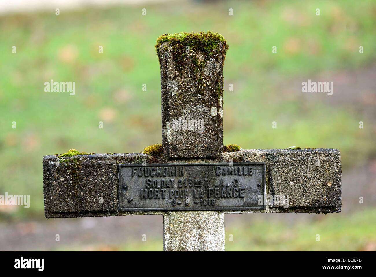 Frankreich, Territoire de Belfort, Belfort, Soldatenfriedhof Mobiles, Grab eines Soldaten Mort pour la France während des ersten Weltkrieges Stockfoto