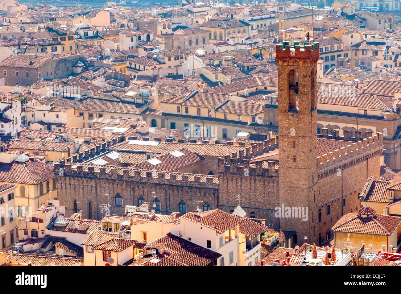 Italien, Toskana, Florenz, UNESCO-Weltkulturerbe, Blick über Florenz von der Duomo, der Turm von Bargello Stockfoto