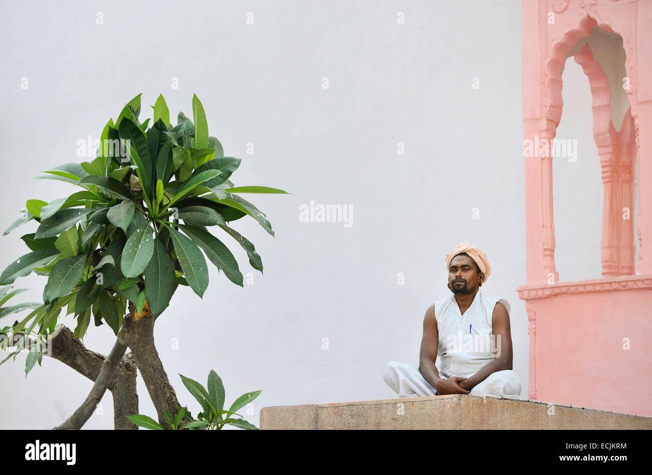 Indien, Rajasthan, Pushkar, Sadhu in der meditation Stockfoto