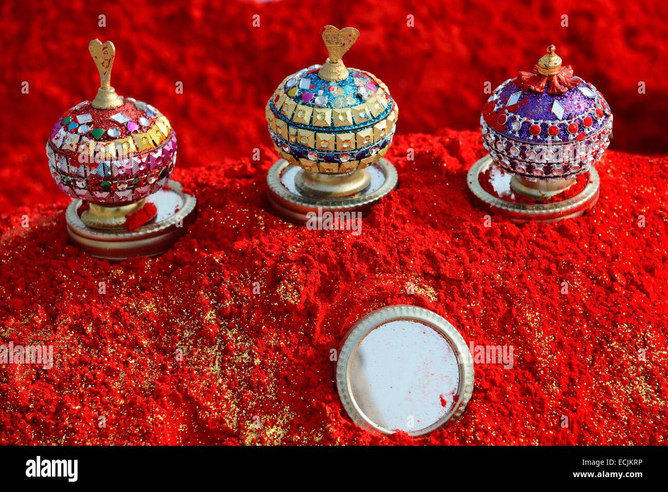 Indien, Rajasthan, Pushkar, Ritual-Pulver Stockfoto