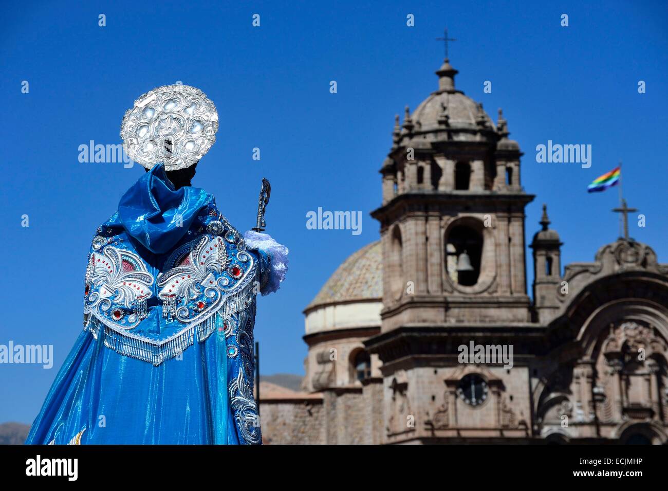 Peru, Cuzco Provinz, Cuzco, Weltkulturerbe der UNESCO, Corpus Christi fest, für mehrere Tage im Juni, Parade durch die Straßen, die Jungfrau Maria und die Heiligen der Stadt Stockfoto