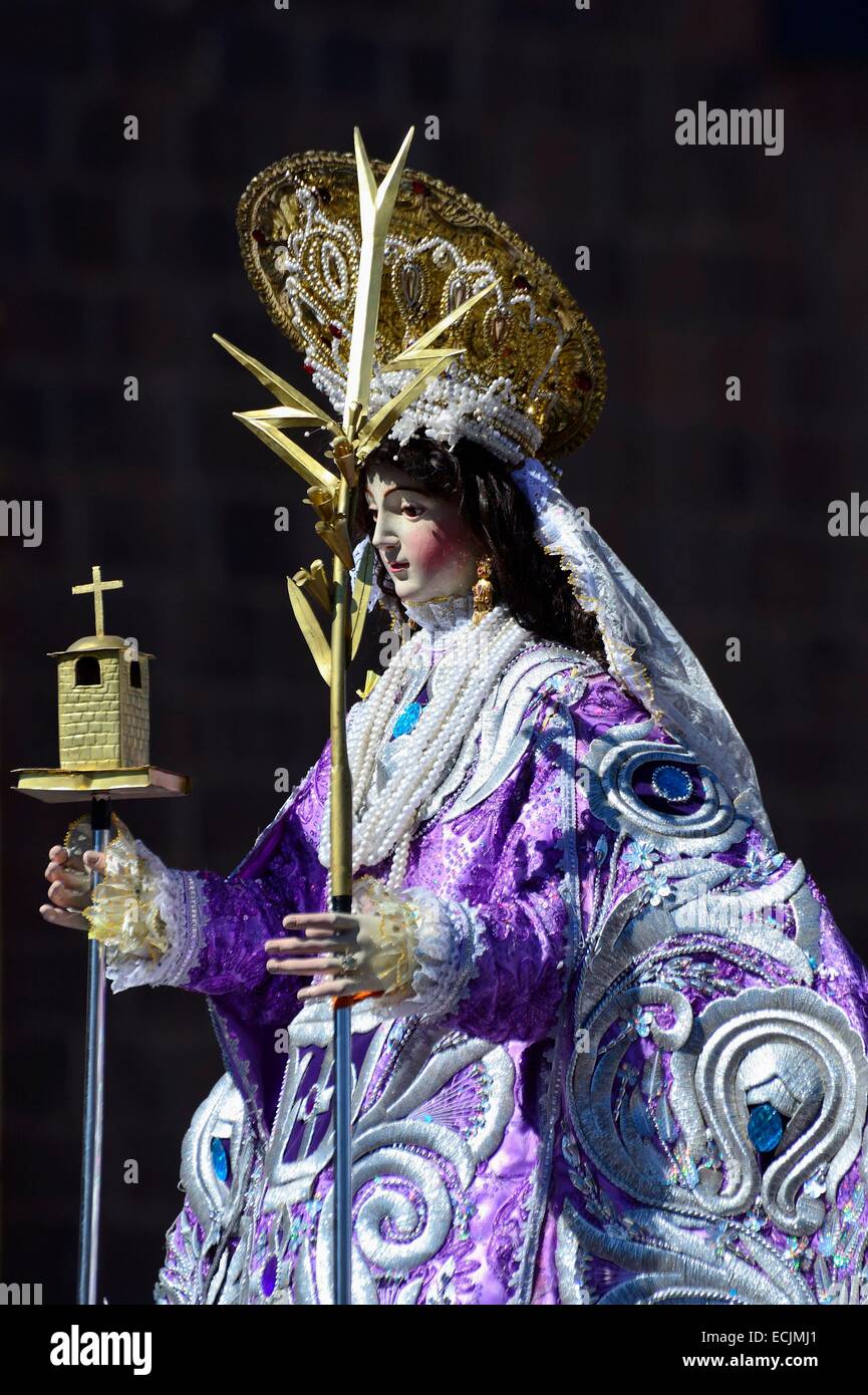 Peru, Cuzco Provinz, Cuzco, Weltkulturerbe der UNESCO, Corpus Christi fest, für mehrere Tage im Juni, Parade durch die Straßen, die Jungfrau Maria und die Heiligen der Stadt Stockfoto