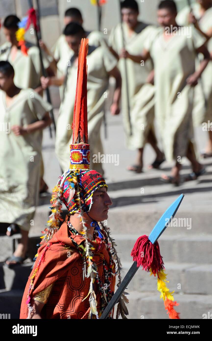 Peru, Cuzco Provinz, Cuzco, Weltkulturerbe von UNESCO, Inti Raymi, Festival der Sonne, ein wichtiges Inka fest, die stattfindet jeden Juni 24 in das historische Zentrum und Saqsayhuaman, Kennzeichnung der Winter-Sonnenwende und dem Beginn des co Stockfoto