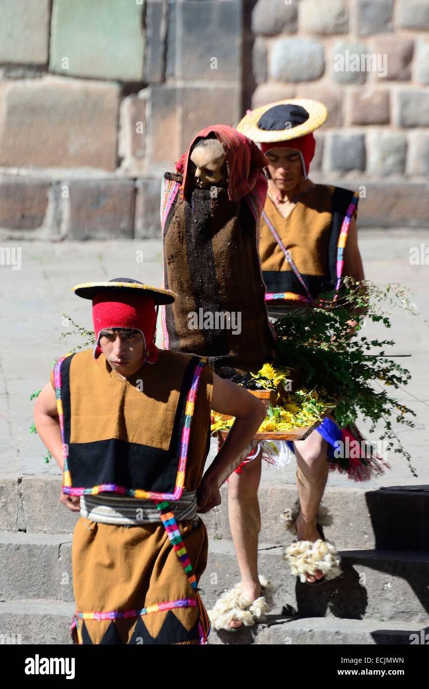 Peru, Cuzco Provinz, Cuzco, Weltkulturerbe von UNESCO, Inti Raymi, Festival der Sonne, ein wichtiges Inka fest, die stattfindet jeden Juni 24 in das historische Zentrum und Saqsayhuaman, Kennzeichnung der Winter-Sonnenwende und dem Beginn des co Stockfoto
