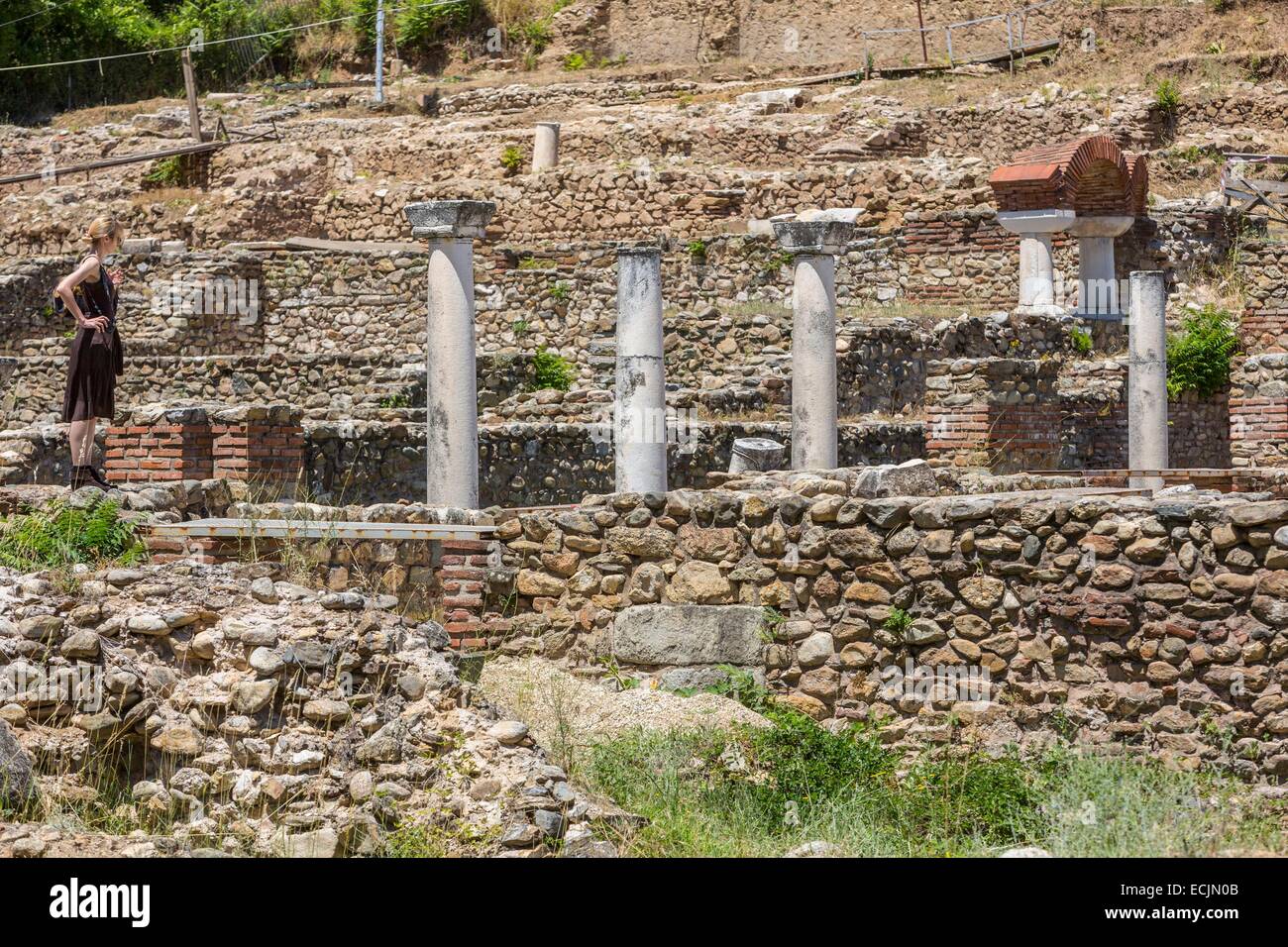 Republik Mazedonien, 2 km von Bitola, die Ruinen von Heraclea Lyncestis gegründet von Philipp von Makedonien in der Mitte des 4. Jahrhunderts v. Chr. AD Stockfoto