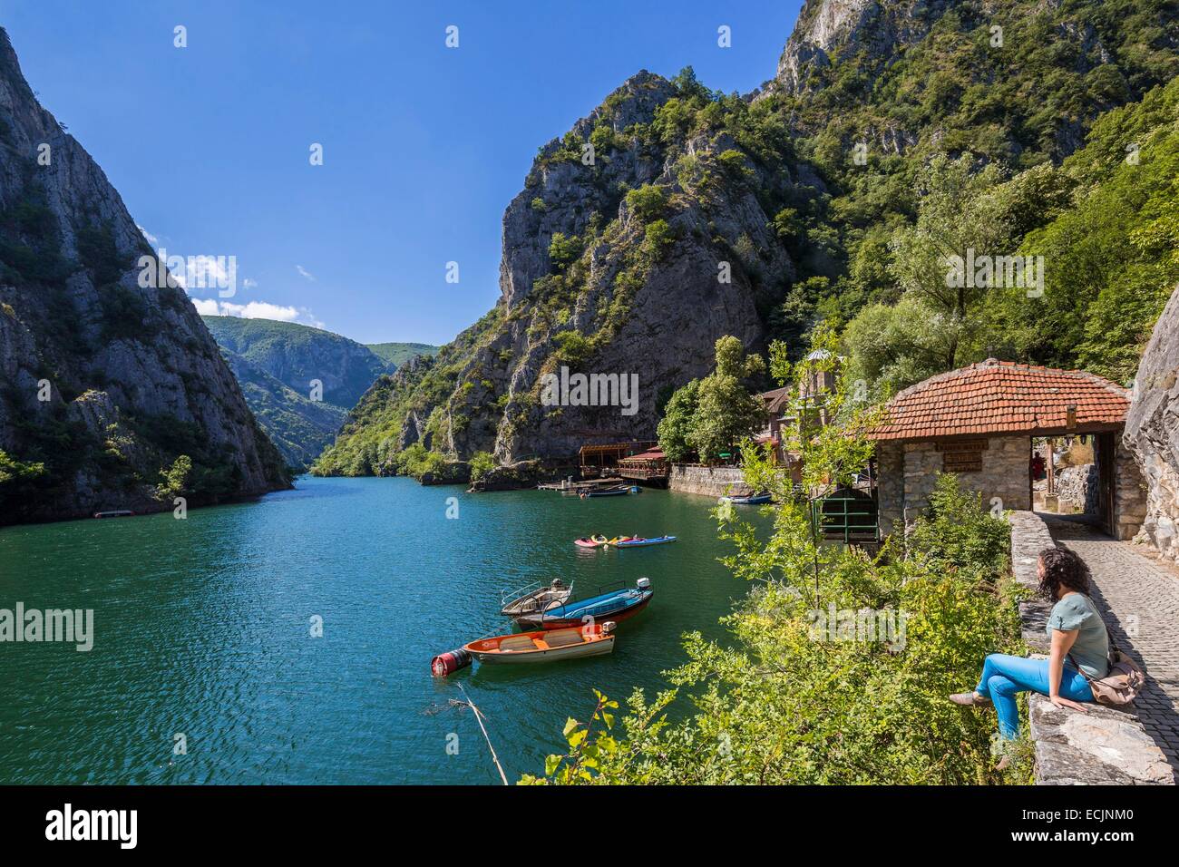 Republik Mazedonien, Sarai, die See und Canyon Matka, angetrieben vom Fluss Treska Stockfoto