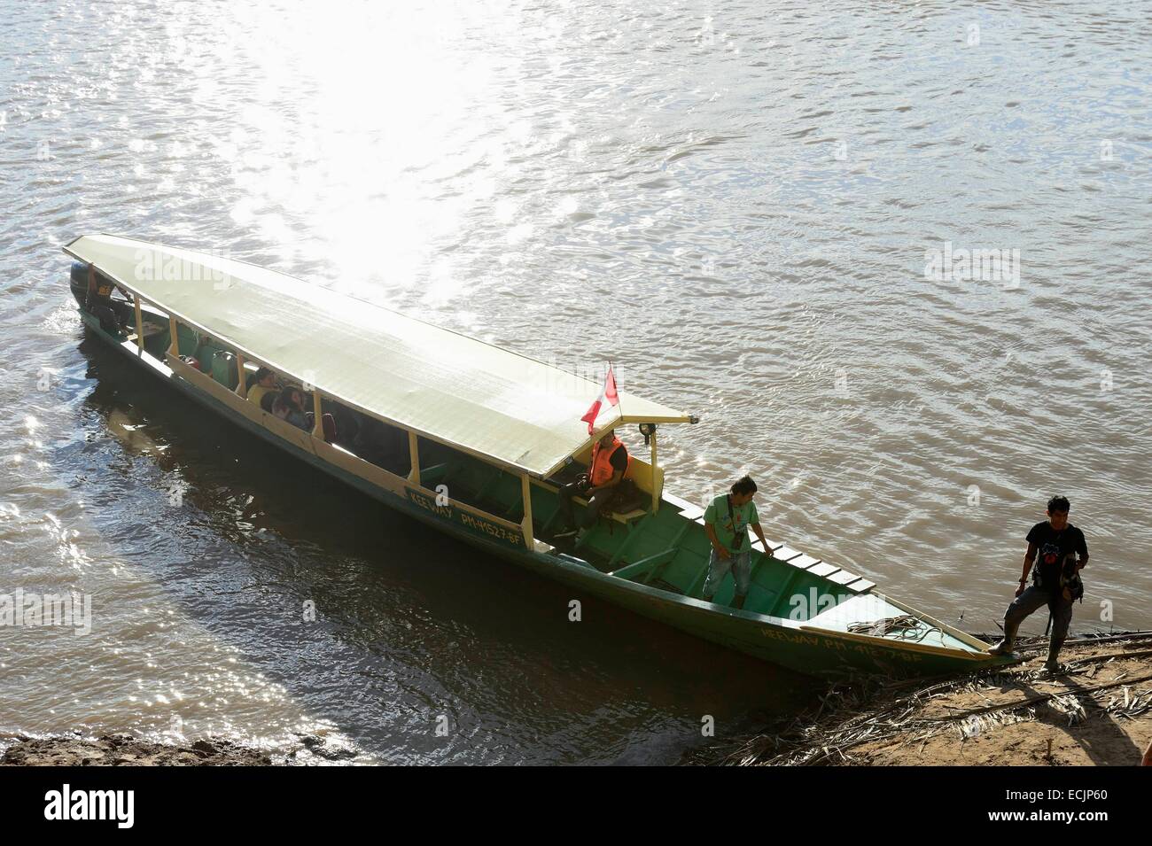 Peru, Madre De Dios-Abteilung, Amazon, Puerto Maldonado, Boot am Fluss Madre de Dios Stockfoto