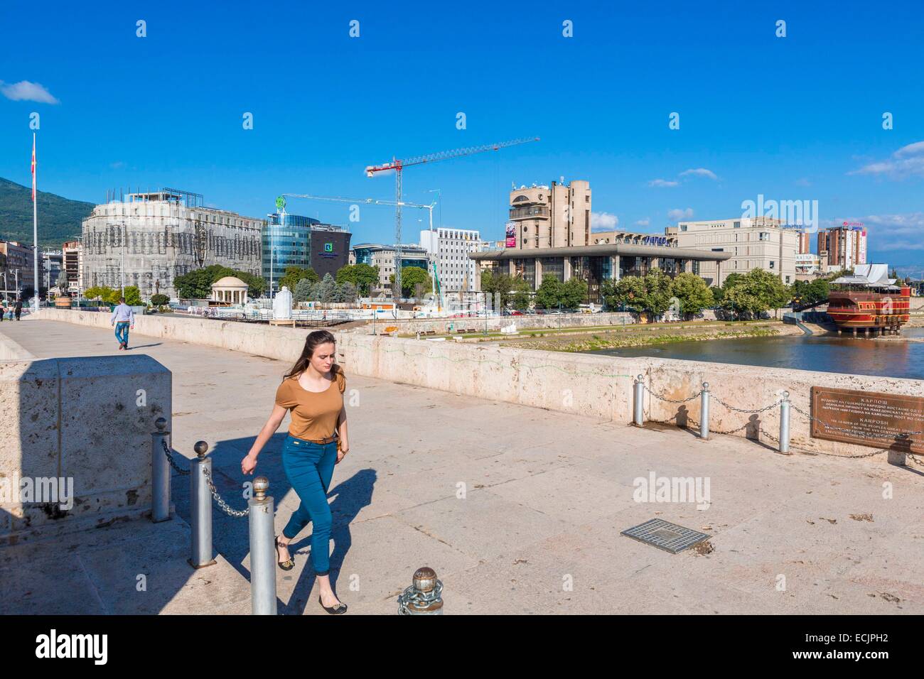 Republik Mazedonien, Skopje, Stadtzentrum, die steinerne Brücke Stockfoto