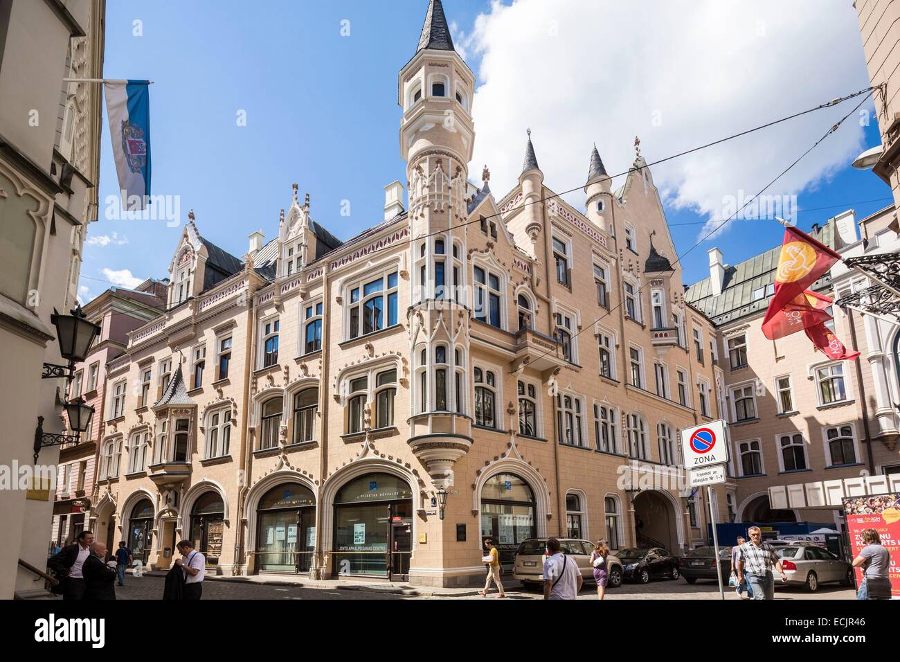 Lettland (Baltikum), Riga, Europäische Kulturhauptstadt 2014, Altstadt von der UNESCO als Weltkulturerbe gelistet, Straße Amatu große Gilde Rathaus Stockfoto