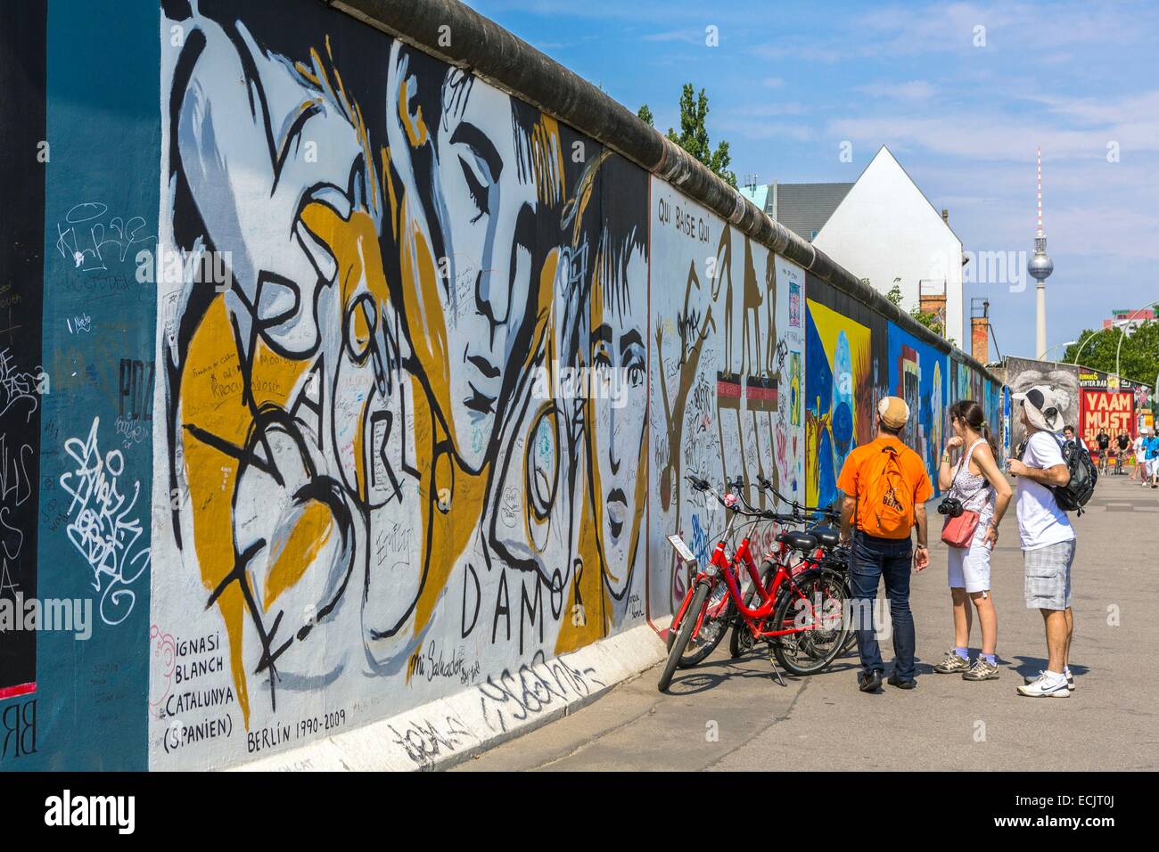 Deutschland, Berlin, Ost Berlin, Friedrichshain, East Side Gallery, die Reste der Stadtmauer, Graffities Stockfoto