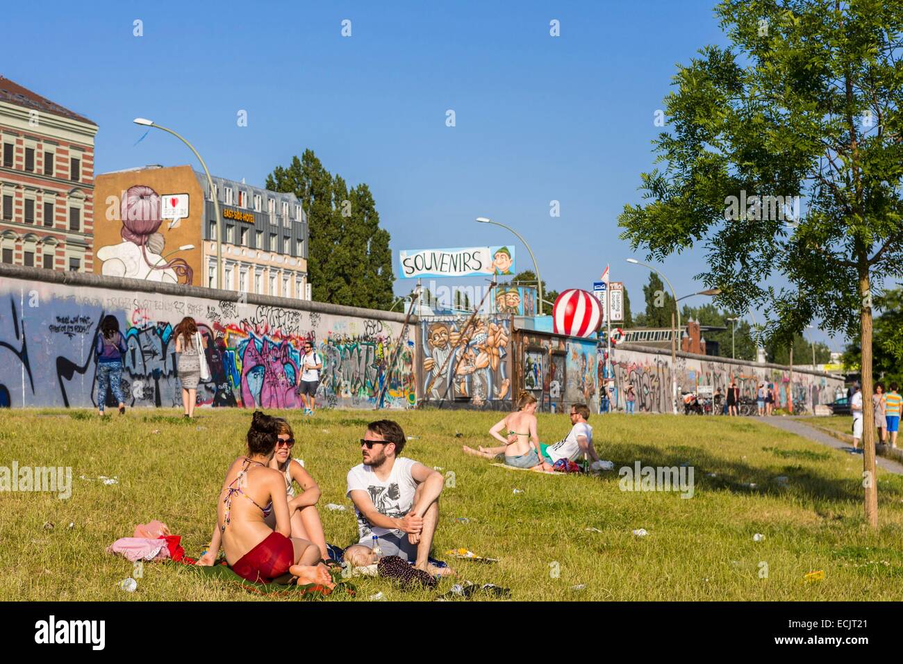 Deutschland, Berlin, Ost Berlin, Friedrichshain, East Side Gallery am Ufer der Spree Stockfoto