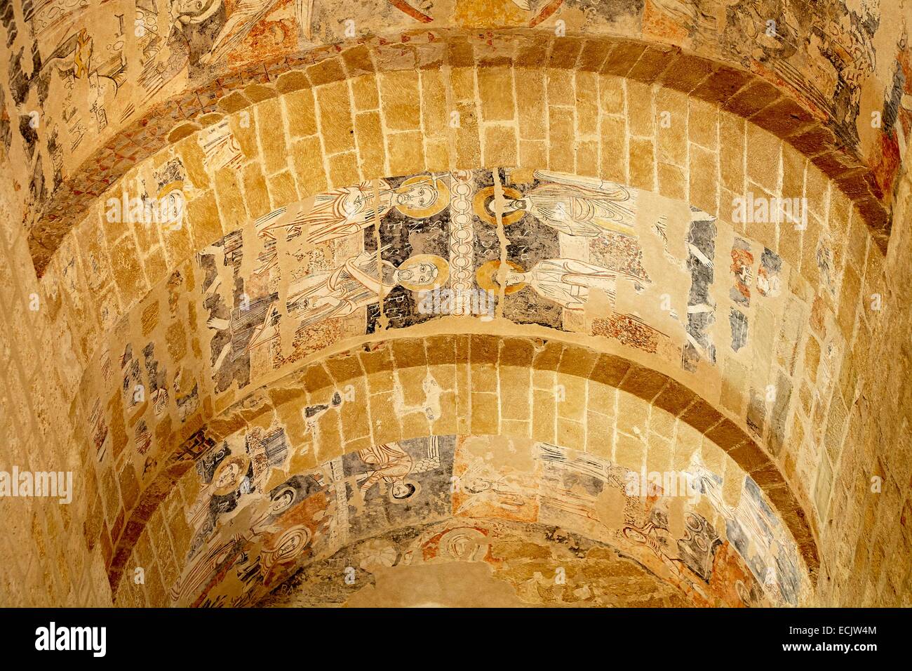 Frankreich, Ariege, Vals, St.-Marien Kirche, Fresken aus dem 12. Jahrhundert Epresenting, St. Andreas und St. Peter Stockfoto