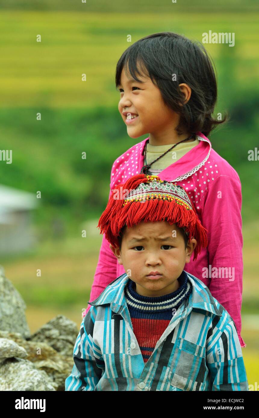 Vietnam, Ha Giang Provinz Ha Giang, Kinder der Volksgruppe der Hmong Stockfoto