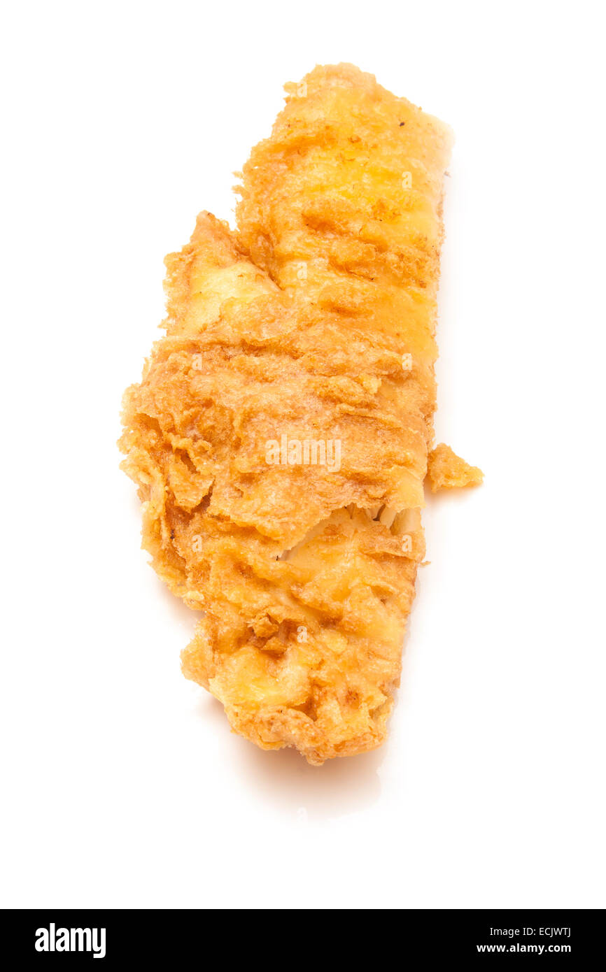 Filet vom angeschlagenen tiefe gebratenen Kabeljau frisch aus dem Fish &amp; Chips-Shop. Stockfoto