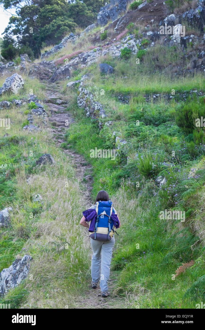 Portugal, Madeira Insel, Wandern von Machico aus nach Porto da Cruz, bis Boca Do Risco pass Stockfoto